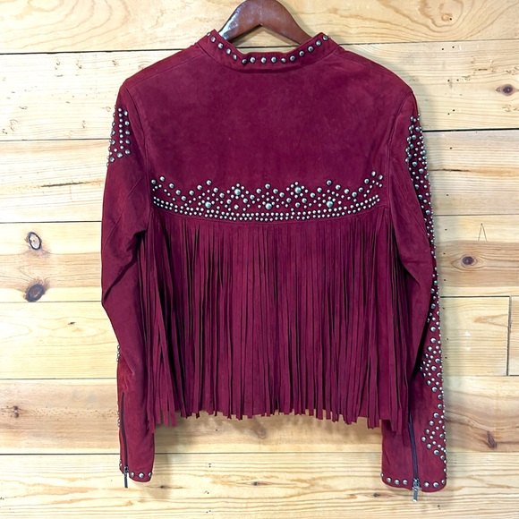 NWT Double D Ranchwear red suede fringe stud zip western nfr rodeo jacket Large - Picture 15 of 15